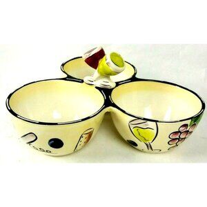 Clay Art Wine Cheese Condiment Dip Dish Server Ceramic Appetizer Entertaining Ho
